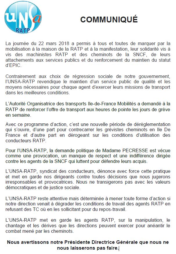 Mobilisation à la maison de la RATP