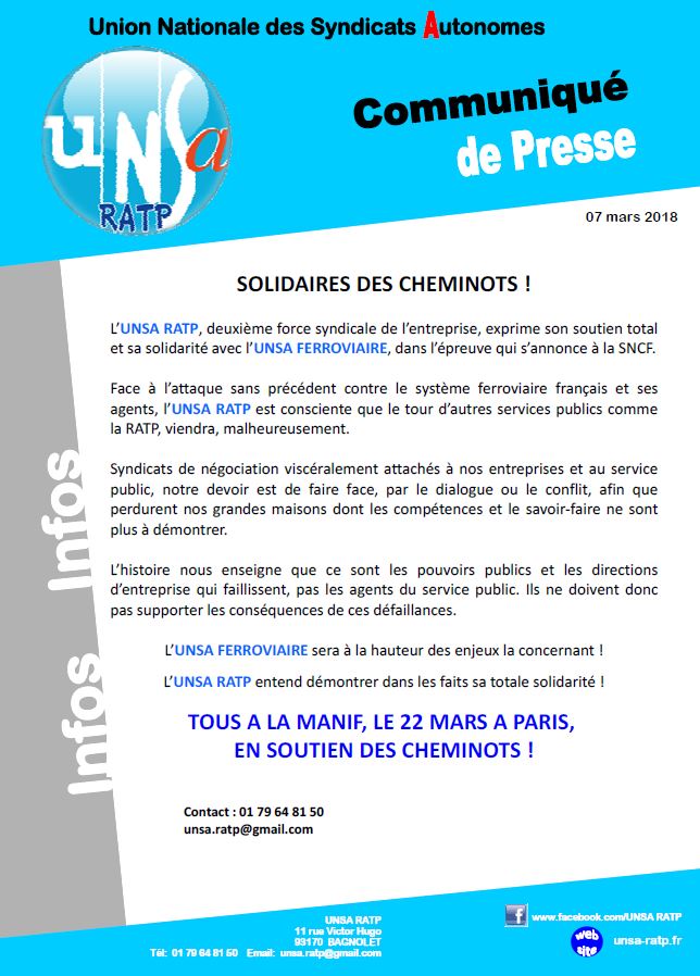 SOLIDAIRES DES CHEMINOTS !