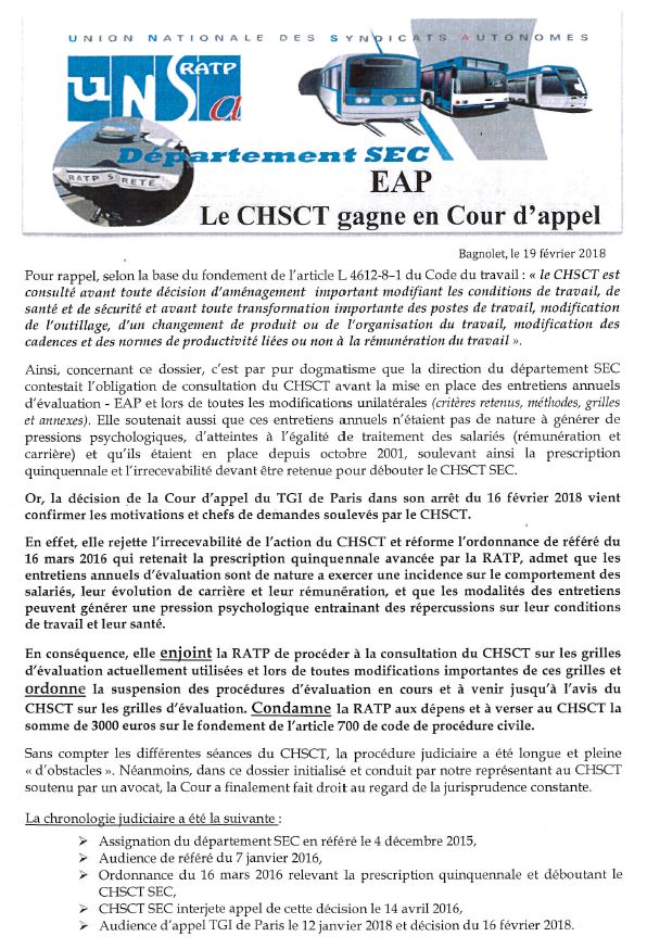 Procédure EAP : Le CHSCT Gagne en Cour d’appel