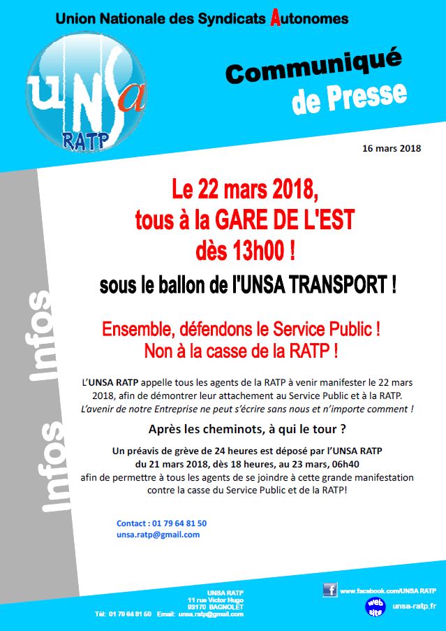 22 mars 2018 – tous à la Gare de l’Est