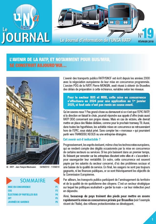 Le journal d’information de l’UNSA-RATP – n°19