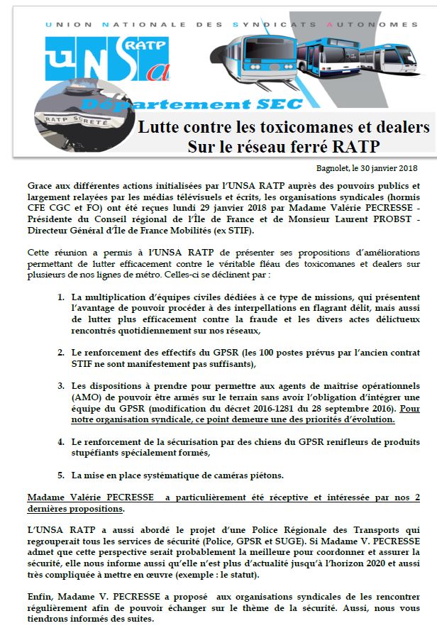 Lutte contre les toxicomanes et dealers sur le réseau ferré RATP