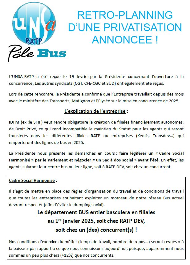 RETRO-PLANNING D’UNE PRIVATISATION ANNONCEE !