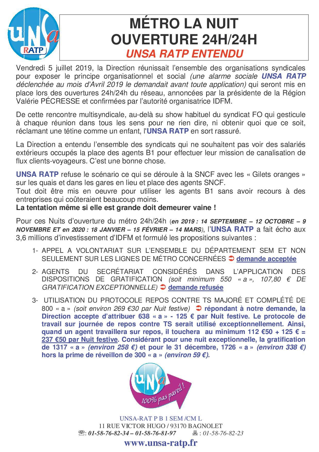 Métro la nuit … Ouverture 24h/24