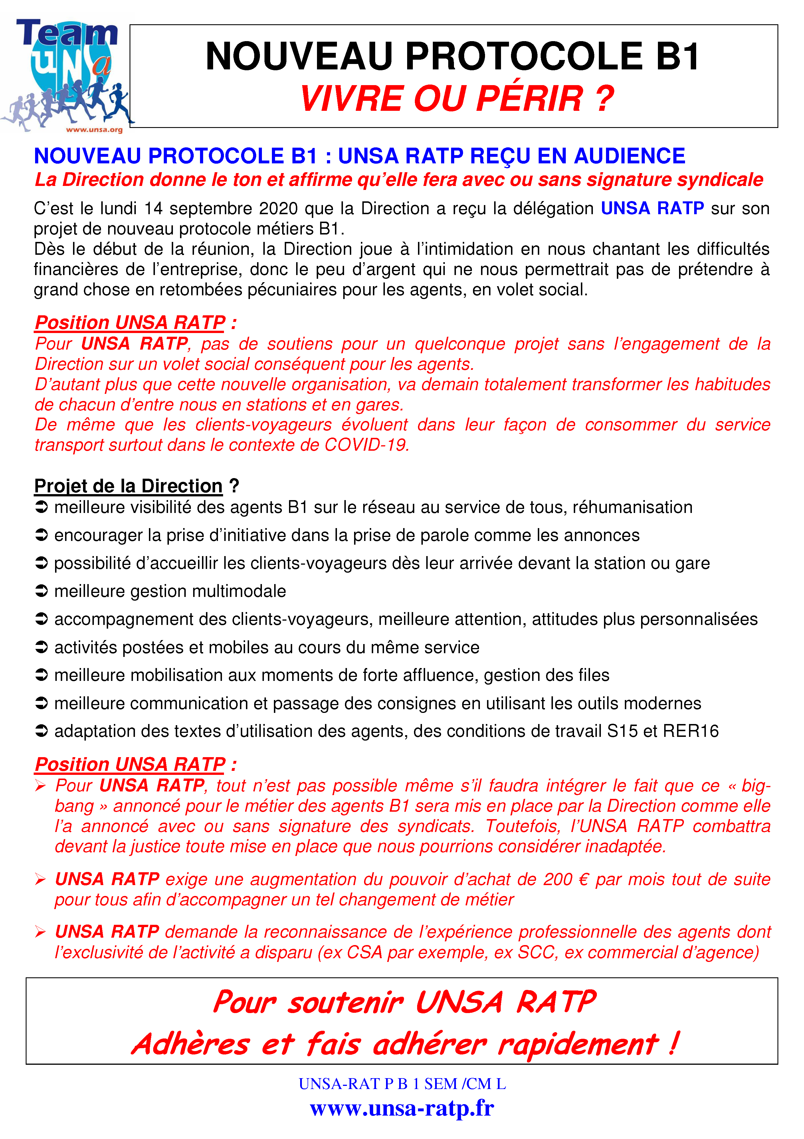 Nouveau protocole B1 : Vivre ou Périr ?