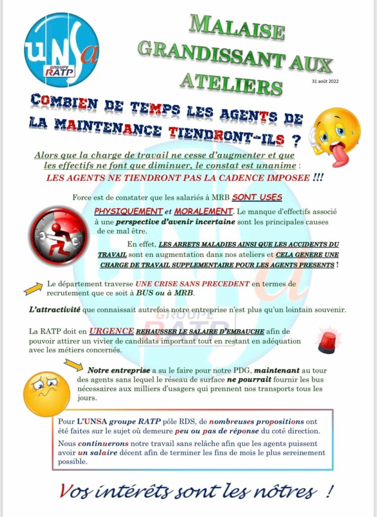 Malaise grandissant aux ateliers BUS RATP