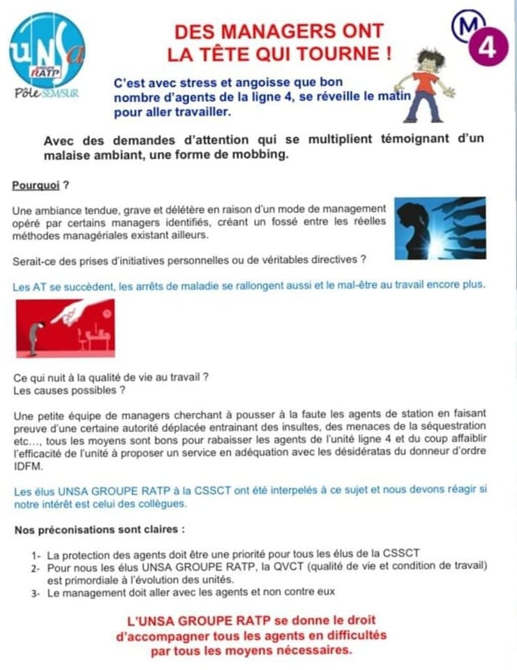 Ligne 4 RATP METRO Des managers qui ont la tête qui tourne