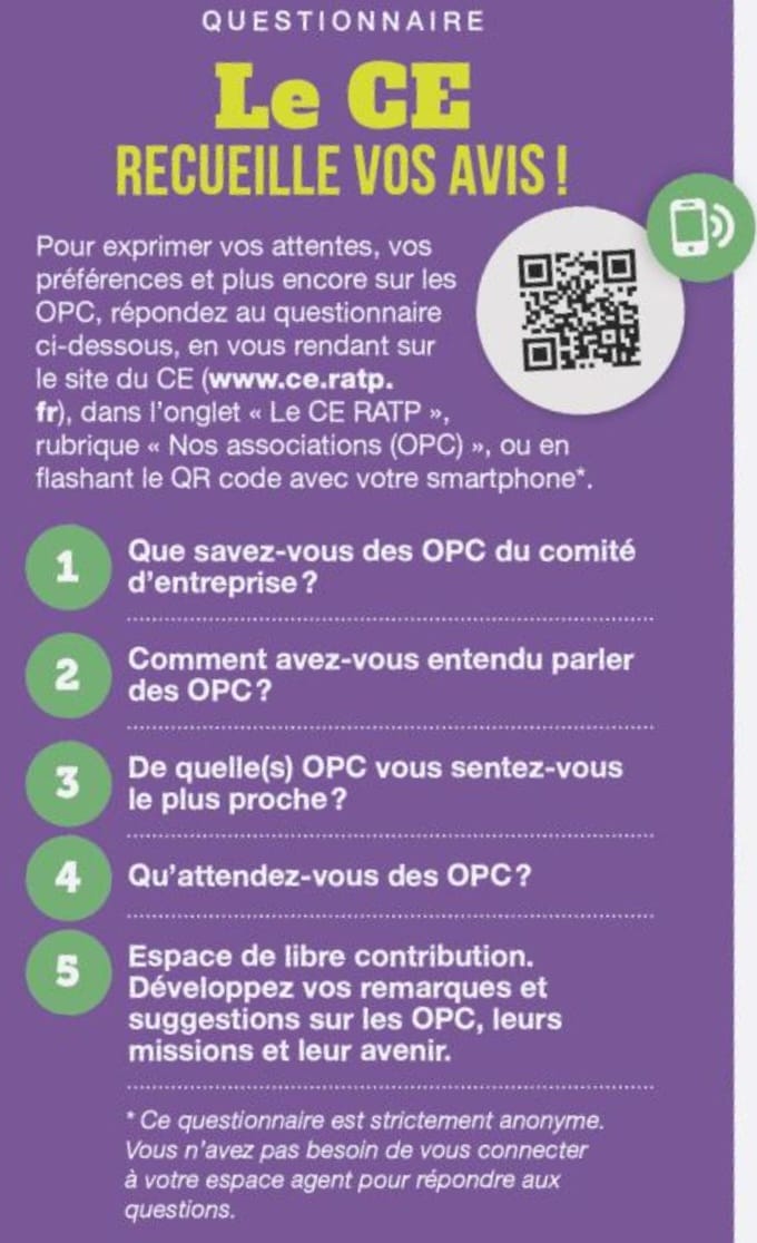 Le CE RATP a besoin de votre avis